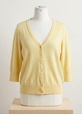 Ye Mak yellow 3/4 Sleeve Button Down Cardigan